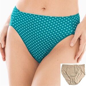 Soma Vanishing Tummy High Leg Brief in Mod Dot Ivory/ Soft Tan, Size Large